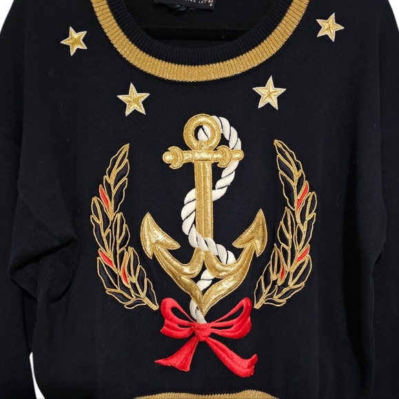 Vintage Escada Margaretha Ley Nautical Anchor Holiday Sweater Size 40 M/L - Picture 6 of 9
